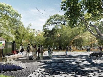 现代公园景观 异性竹构架 小火车 乡村田园 田园综合体 滨水平台