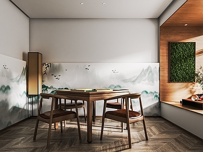 新中式棋牌室 麻将房 麻将桌椅 家居娱乐室 造景景观小品