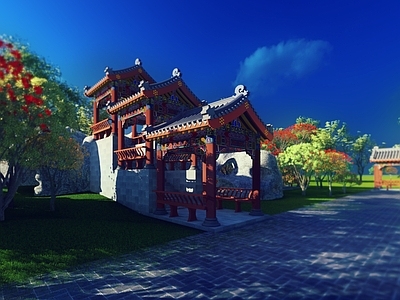 中式古建筑 颐和园爬山廊 环廊转角廊
