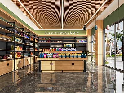 现代便利店 超市 零食店 小卖店 超市货架 展柜 收银台 冰柜 烟酒柜 生活用品区