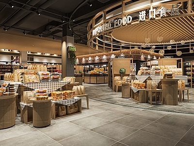 现代超市 食品区 进口食品区 超市货架 展柜 堆头