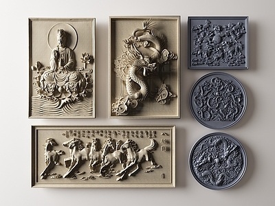 中式浮雕 石材龙雕花浮雕画 观音雕花浮雕画 八骏图浮雕画