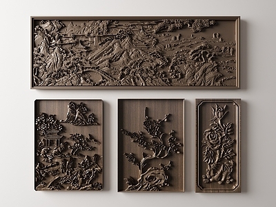 中式浮雕 实木立体雕花画 水雕花画 花格雕花 实木雕花