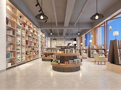 工业风LOFT书店 圆形中岛 装饰画