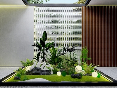 现代庭院小品 植物堆 景观灯 小兔子景观 蕨类植物 室内造景