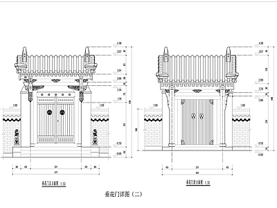 中式四柱垂花门节点施工图 通用节点