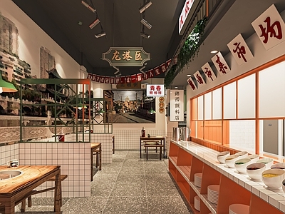 现代火锅店 餐饮店 饭店 餐馆 过道 椅 调料台