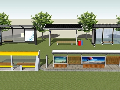 现代乡村城市公交车站台