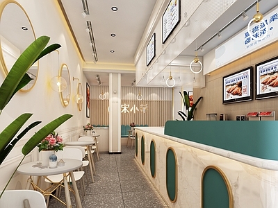 现代奶茶店 备餐区 单层 收银前台 休息区