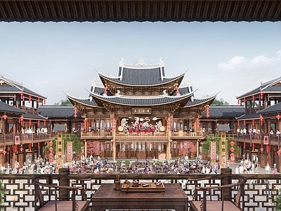 中式古建筑 土家族苗族戏楼 戏园子 吊脚楼