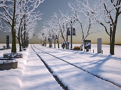 现代雪景马路