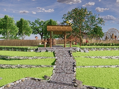 新中式乡村庭院农家乐 亲子农场 生态种植园 稻田 果园 美丽乡村
