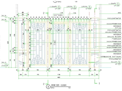 叶片造型矩形拱形铁艺门施工图 通用节点