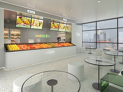现代鲜榨水果奶茶店 备餐区 单层 收银