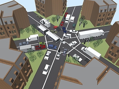 现代街区道路 车辆
