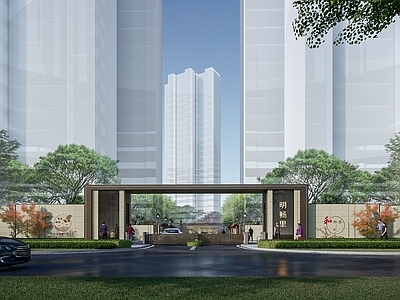 现代小区入口大门 景观门楼