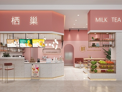 现代奶茶店 备餐区 单层 收银