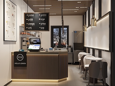 现代奶茶店 备餐区 单层 收银