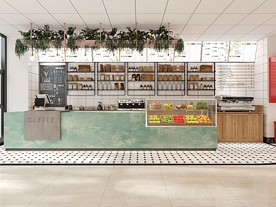 现代奶茶店前台 备餐区 单层 收银前台