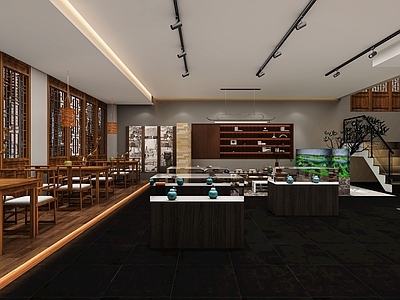 新中式茶馆 茶叶店 茶楼 茶室 茶空间 中岛柜 茶叶展示柜 品茶区