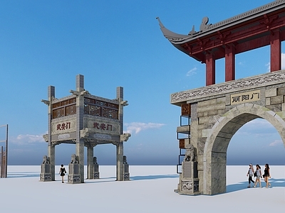 中式景观小建筑 城墙