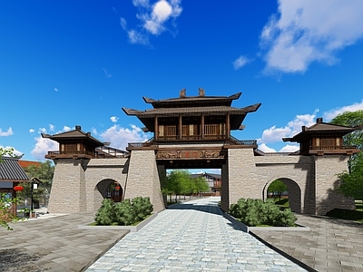 中式古建筑 老城门 门楼