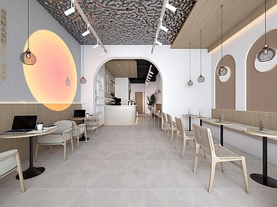 现代奶茶店 备餐区 单层 收银前台 休息区