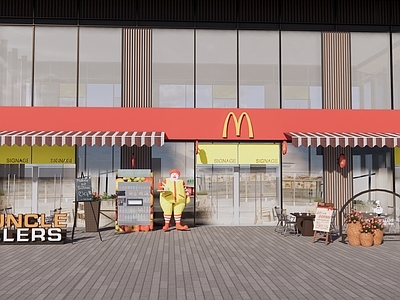 现代商业外摆 商业沿街店铺氛围 麦当劳快餐店招牌