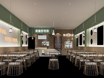 现代快餐店 小吃店 餐饮小吃店 堂食 卡座 餐桌椅 明档