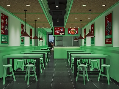 现代快餐店 小吃店 餐饮小吃店 堂食 卡座 椅 明档