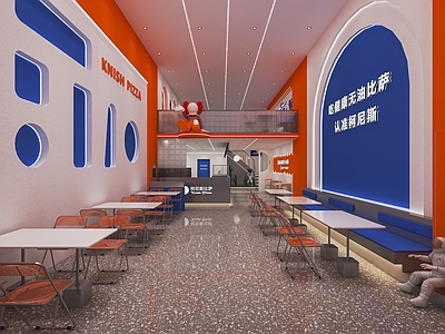 现代快餐店 披萨店 卡座 椅