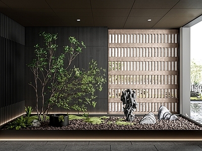 现代庭院景观小品 树 太湖石 片石