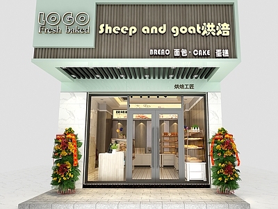 现代面包蛋糕店 面包柜 蛋糕柜 收银台 墙面背景