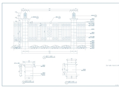 欧式简约铁艺围墙节点详图