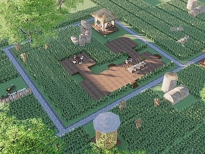 现代水稻农田景观 稻田度假 田园野餐 草垛 稻草人 露营地 乡村旅游写生