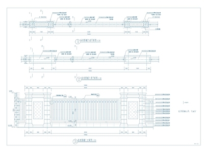 欧式简约景观铁艺围墙节点详图 柱