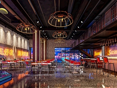 工业风烤肉店 音乐餐厅 快餐店 大排档 卡座 餐桌椅 吧台 舞台