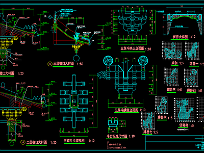 仿古建筑五踩斗拱节点详图施工图