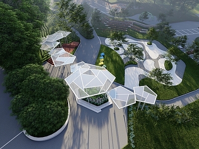 【SU悬赏模型】现代风格公园景观 廊架