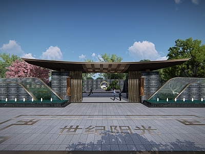 新中式小区入口大门 示范区 入口景观大门