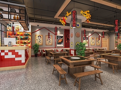 新中式火锅店 餐馆 饭店 椅 备餐台 卡座