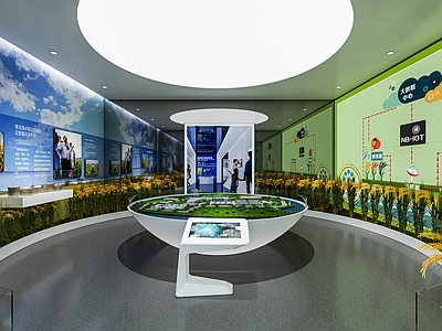 现代商业展厅 展览 展板 文化墙 宣传栏 稻谷 展示墙 触控机