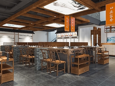 新中式火锅店 餐馆 饭店 椅 备餐台 卡座