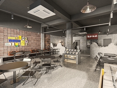工业火锅店 餐厅 餐馆 饭店 餐桌椅 灯笼 收银台 自助调料台 卡座