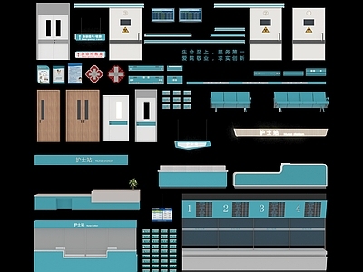 现代医院指示牌 导向牌 护士站 公共座椅 医院安全 普通