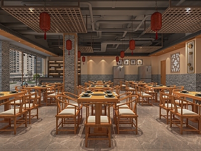 新中式火锅店 餐馆 饭店 椅 自助调料台 卡座