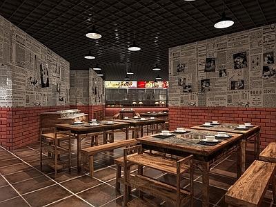 现代火锅店 餐厅 餐馆 饭店 餐桌椅 灯笼 收银台 自助调料台 卡座