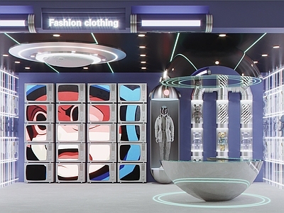 现代潮玩店 潮玩摆件 管道展示架 创意显示屏幕 亚克力 面招牌