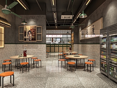 现代烧烤店 串串店 烤肉店 卡座 餐桌椅 收银台 烤肉餐桌椅