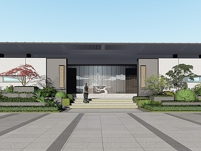 新中式小区入口大门 建筑门楼 入口景观